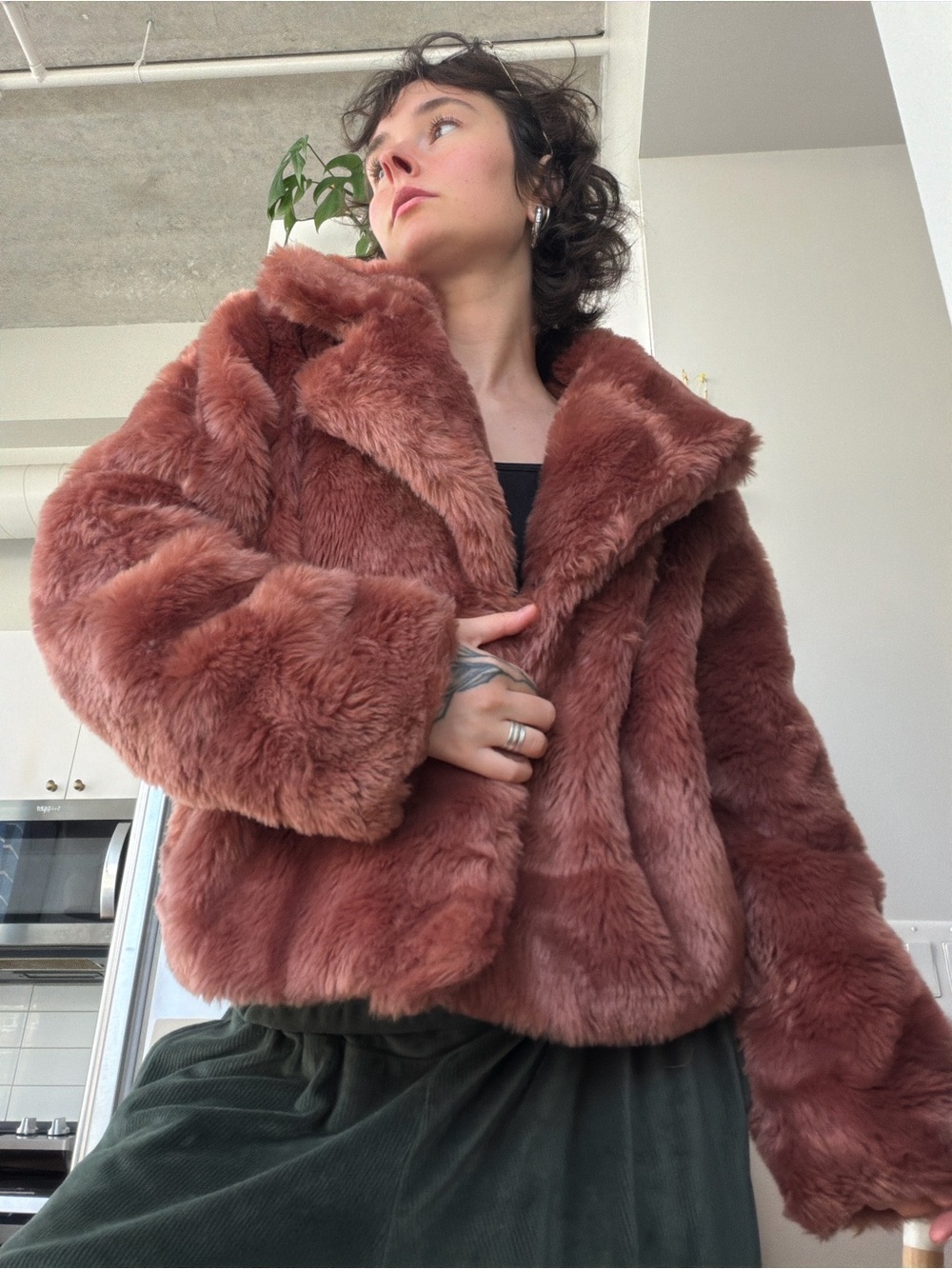 Plush Faux Fur Jacket in Dusty Pink